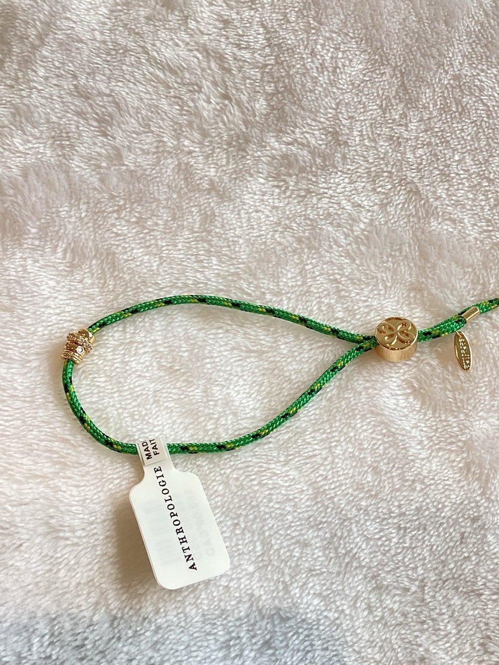 Anthropologie Adjustable Cord Bracelet 14KT Gold Plated New Green - Picture 6 of 6